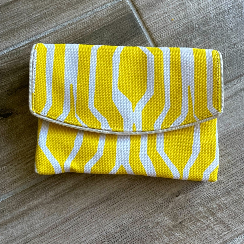Bright Yellow and White Ann Taylor Canvas Clutch